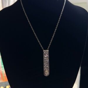 Western Silver Ornate Bar Pendant Necklace - Silver